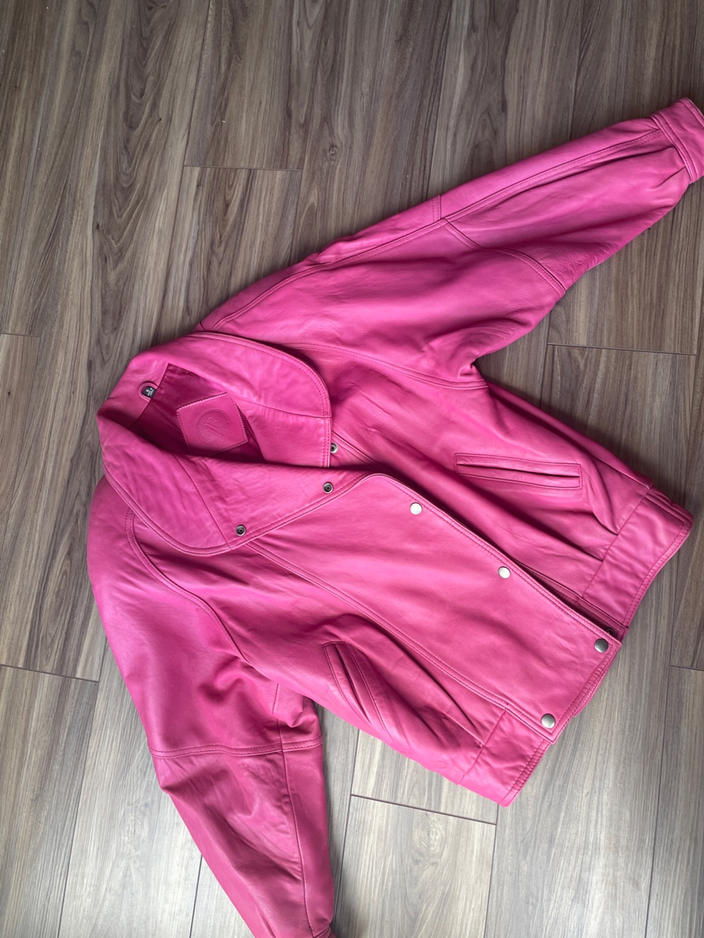 Vintage 90s Hot Pink Genuine Leather Oversized Moto Jacket l Statement Y2K Biker